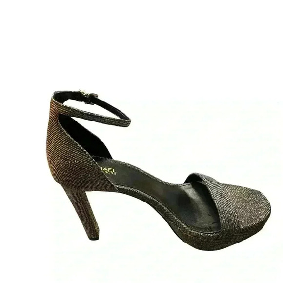 Michael Kors Margot Glitter Ankle Strap Platform Sandals Size 7 Black Silver - Picture 5 of 9